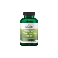 Thumbnail for Bottle of Swanson brand Valerian Chamomile Hops - Standarized 60 Capsules herbal supplement with anti-inflammatory properties for sleep and stress support.