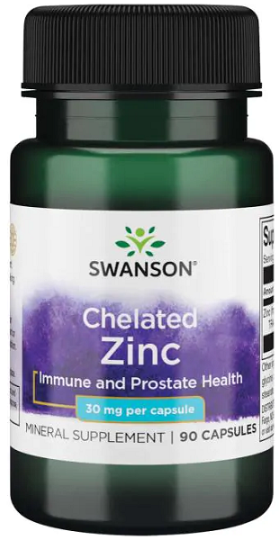 Swanson Zinc - 30 mg 90 capsules Albion Chelated promote prostate health and support immune function.