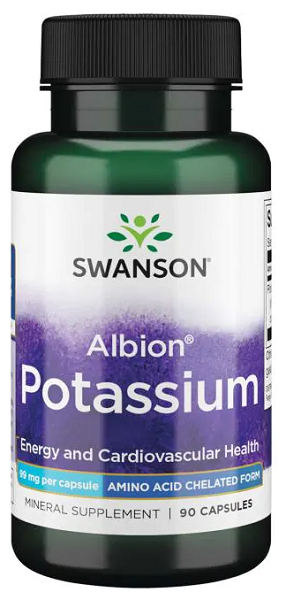 Swanson's Potassium - 99 mg 90 capsules Albion Chelated for maintaining healthy blood pressure and supporting transport of glucose.