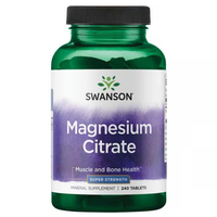 Thumbnail for A bottle of Swanson Magnesium Citrate 225 mg dietary supplement, containing 240 tablets, in green packaging, is labeled for supporting muscle and bone health.