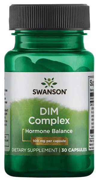 A bottle of Swanson DIM Complex - 100 mg 30 capsules hormone balance.