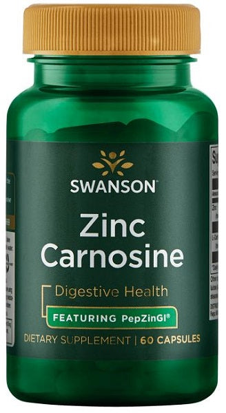 Swanson Zinc Carnosine - Featuring PepZinGI 60 caps capsules are a dietary supplement designed to support stomach health and alleviate occasional stomach discomfort.