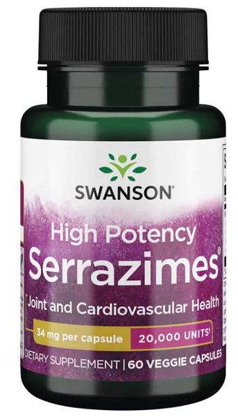 Swanson high potency Serrazimes - 20000 units 60 vege capsules containing the proteolytic enzyme Serrazimes are designed to support joint health.