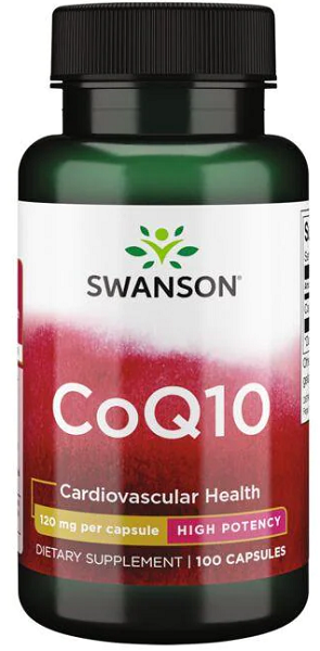 A bottle of Swanson Coenzyme Q1O - 120 mg 100 capsules.