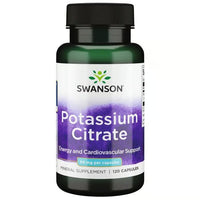 Thumbnail for A bottle of Swanson Potassium Citrate 99 mg 120 Capsules, designed for energy, cardiovascular support, and blood pressure maintenance, contains 99 mg of this essential electrolyte mineral per capsule.