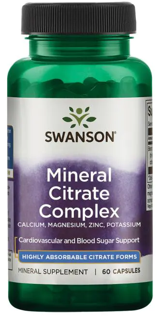 Swanson Multi Mineral Citrate - Calcium, Magnesium, Zinc, Potassium - 60 capsules is a highly absorbable citrate form supplement that supports blood lipid metabolism and blood glucose metabolism.