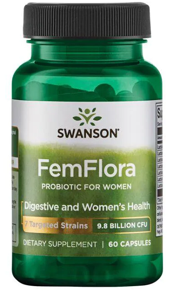 A bottle of Swanson's FemFlora Probiotic for Women - 60 capsules.