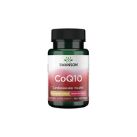 Thumbnail for A bottle of Swanson's CoQ10 100 mg, labeled as high potency for heart health and known for its antioxidant properties, contains 100 softgels.