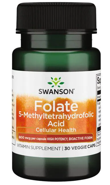 Swanson Folate 5-MTHF - 800 mcg - cellular health - 30 capsules.