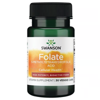 Thumbnail for Explore Swanson's Folate 5-MTHF dietary supplement with advanced Quatrefolic technology, designed to support cellular health. Each bottle contains 30 capsules of 800 mcg 5-methyltetrahydrofolic acid, perfect for enhancing your prenatal vitamin regimen.