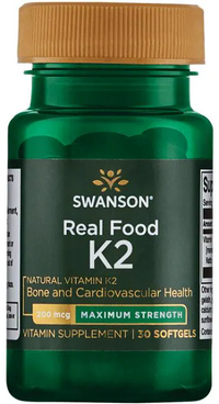 Thumbnail for Swanson Vitamin K2 - MK-7 - 200 mcg 30 softgels Real Food is a maximum strength formula for promoting healthy bones.