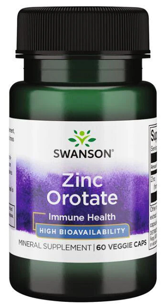 Swanson Zinc Orotate 10 mg 60 veg caps, providing high-bioavailability elemental zinc.