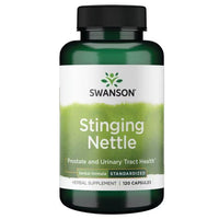 Thumbnail for A bottle of Swanson Stinging Nettle - Standardized 120 Capsules, labeled for prostate and urinary tract health. This supplement also offers immune system support with 120 standardized herbal capsules designed to promote optimal well-being.