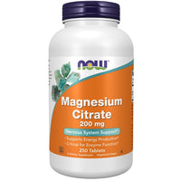 Thumbnail for A bottle of Now Foods Magnesium Citrate 200 mg 250 Tablets dietary supplement labeled as supporting energy production and enzyme function, containing 250 tablets.