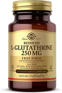 Thumbnail for Reduced L-Glutathione 250 mg 30 Vegetable Capsules by Solgar is a powerful antioxidant that contains amino acids. Each serving provides 250 mg of this essential nutrient.