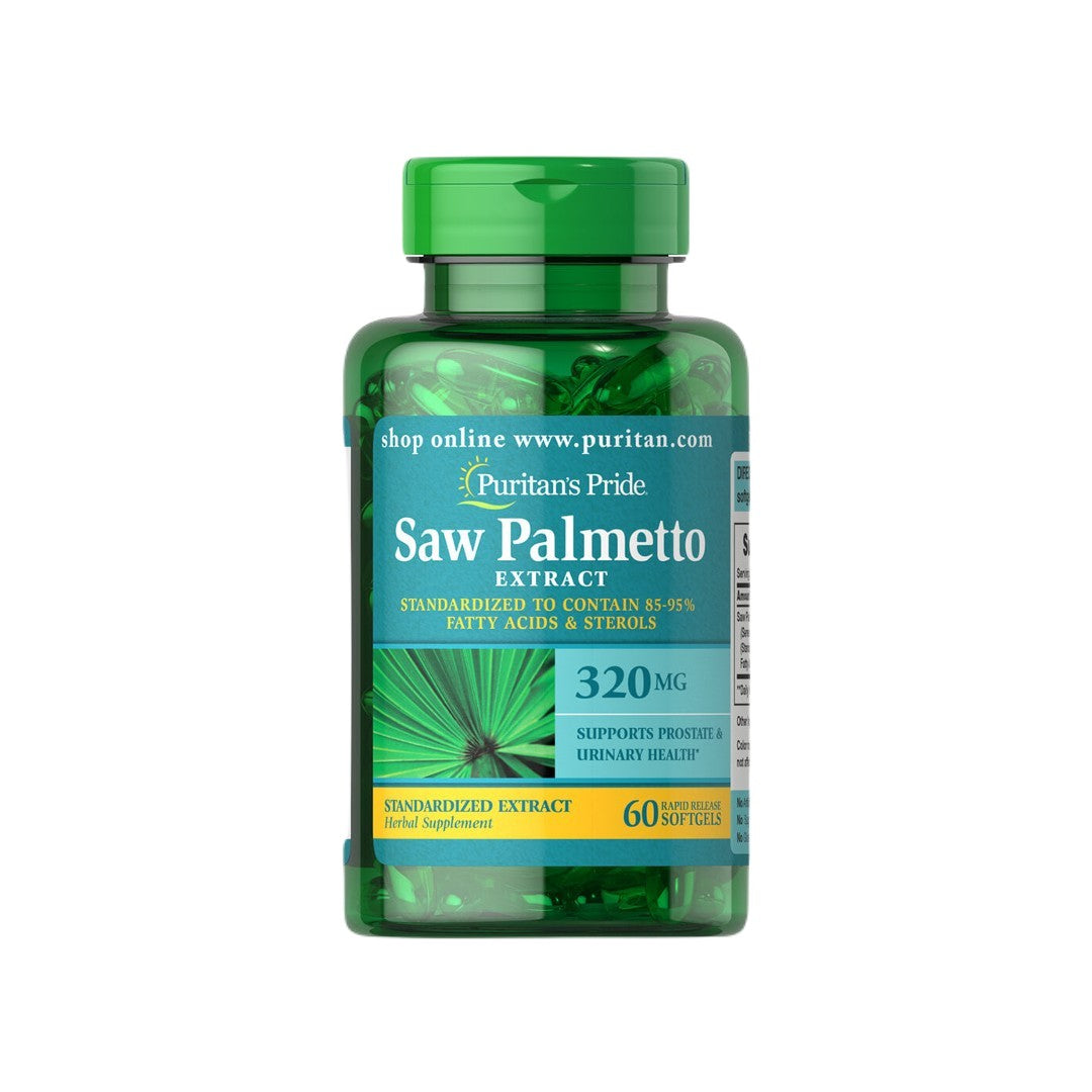 Saw Palmetto 320 mg 60 Rapid Release Softgels by Puritan's Pride for improved prostate health and urinary tract flow.