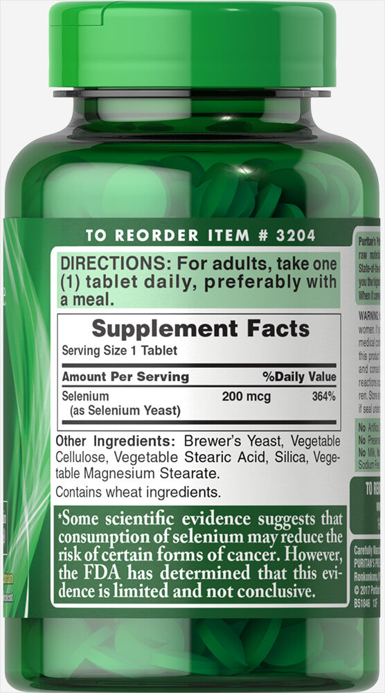 Selenium 200 mcg 200 softgel - supplement facts