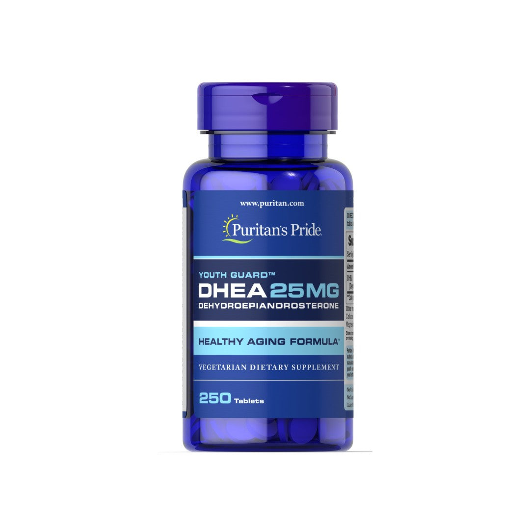 A bottle of DHEA - 25 mg 250 tabs by Puritan's Pride.