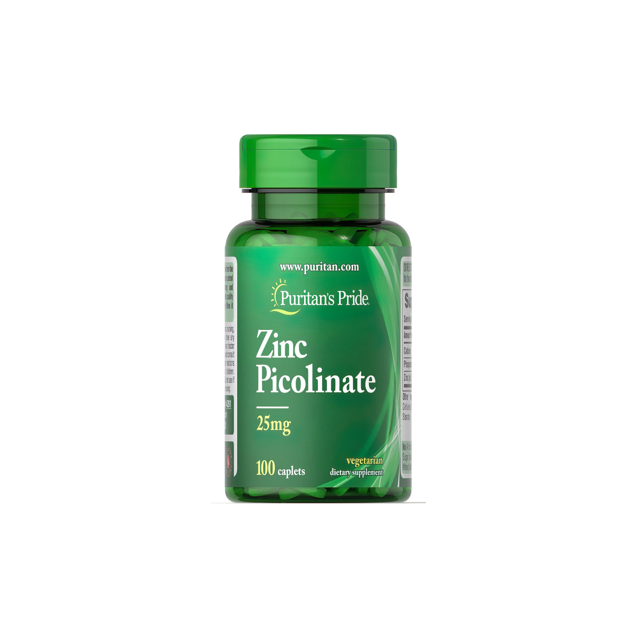 A health-promoting bottle of Puritan's Pride Zinc Picolinate 25mg 100 Caplets for radiant skin.