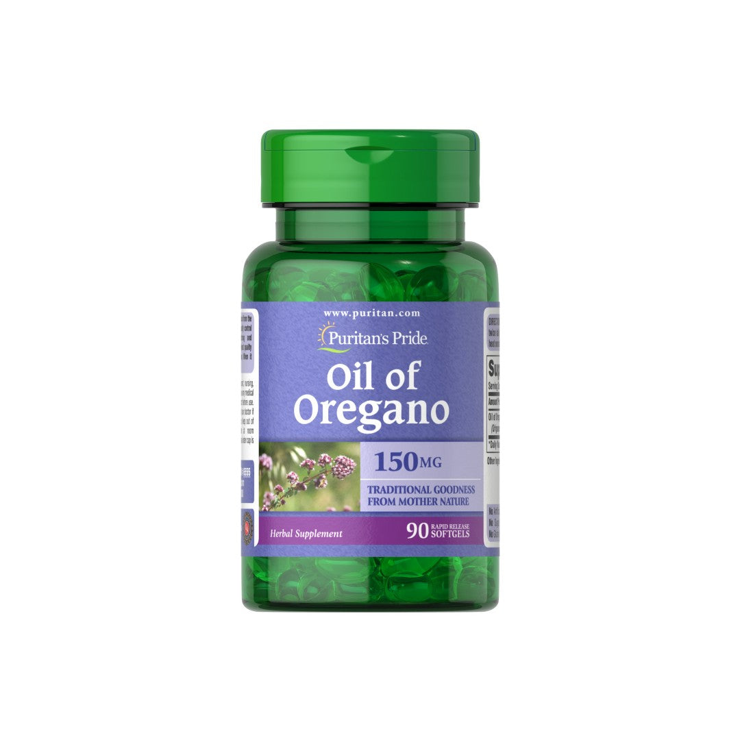 Puritan's Pride Oregano Oil 150 mg 90 Rapid Release Softgels, known for its immunity-boosting properties, aids in digestive processes.