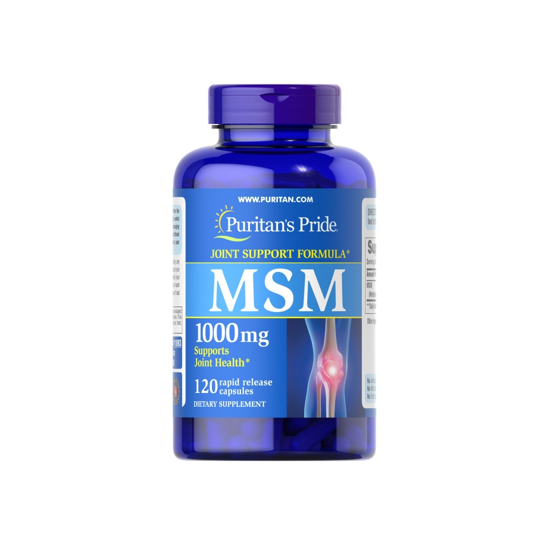 Puritan's Pride MSM 1000 mg 120 Rapid Release Capsules promote joint health and connective tissue health.