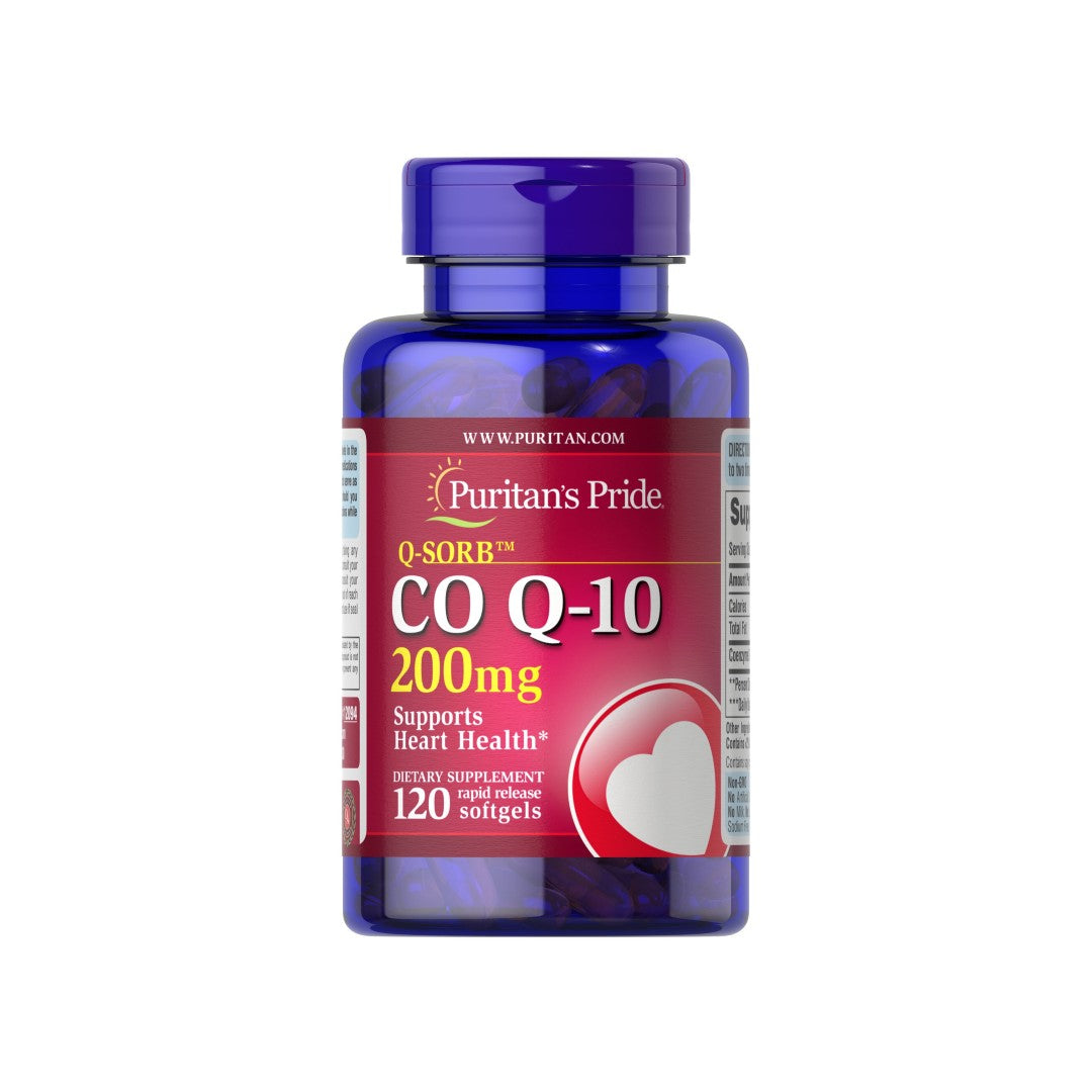 A bottle of Coenzyme Q10 Rapid Release 200 mg 120 Sgel Q-SORB™ by Puritan's Pride.