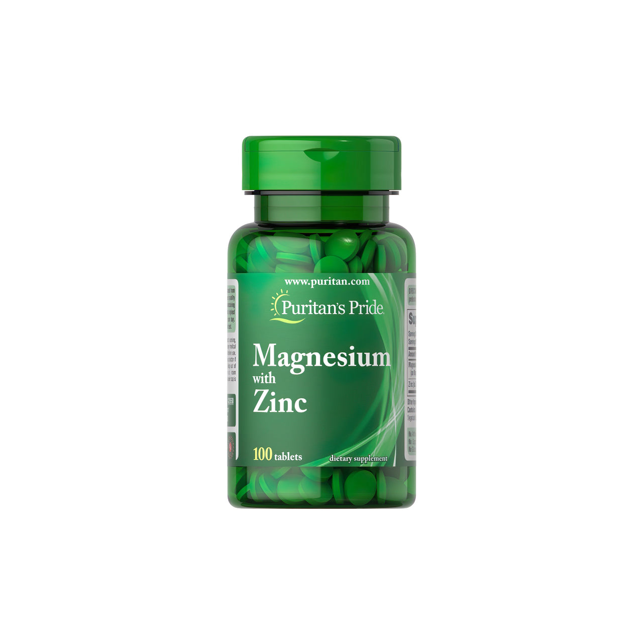 A bottle of Puritan's Pride Magnesium with zinc 100 tablets.