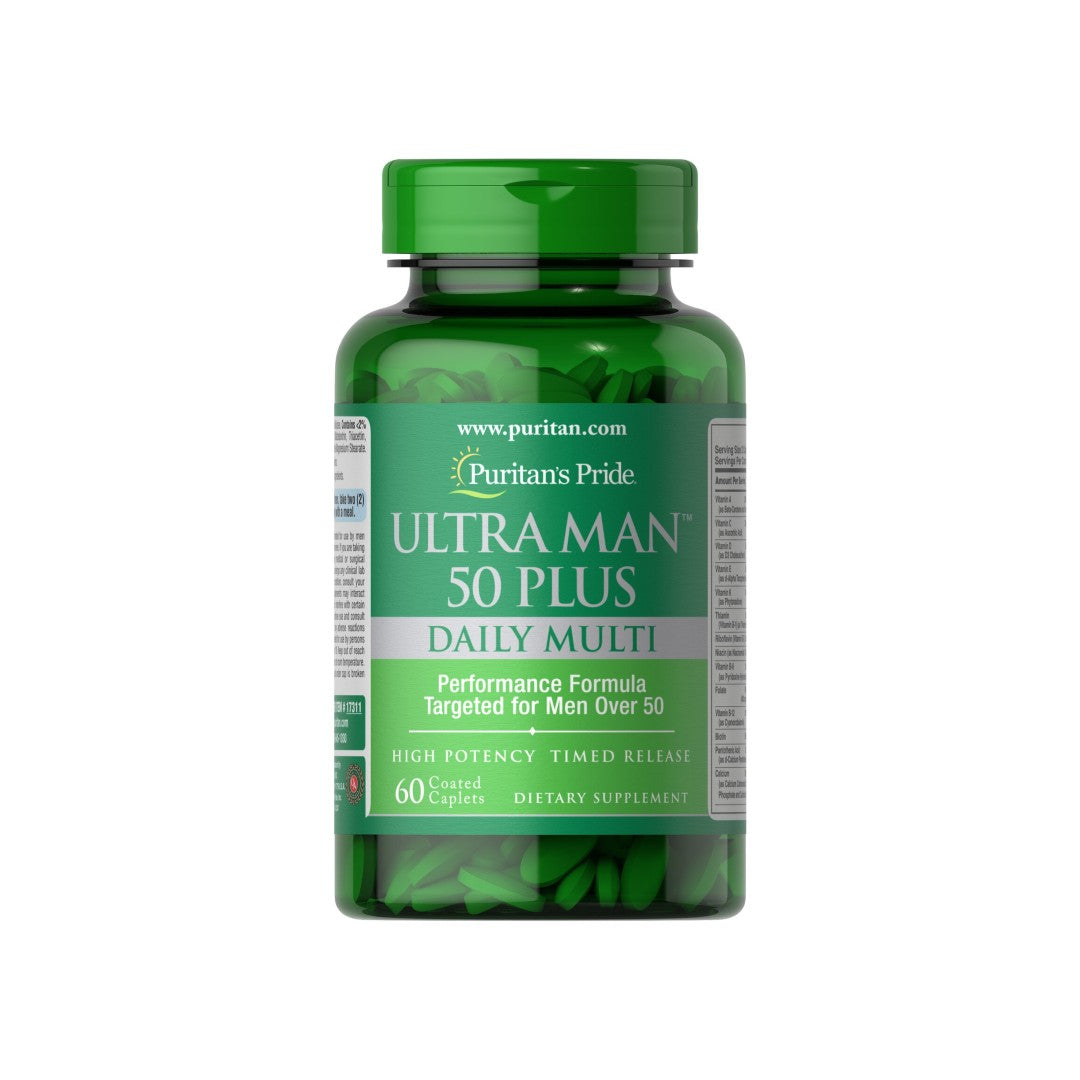 Puritan's Pride Ultra Man 50 Plus Multivitamins & Minerals 60 caplets is a high-performance multivitamin formulated specifically for men's health, particularly those over 50.