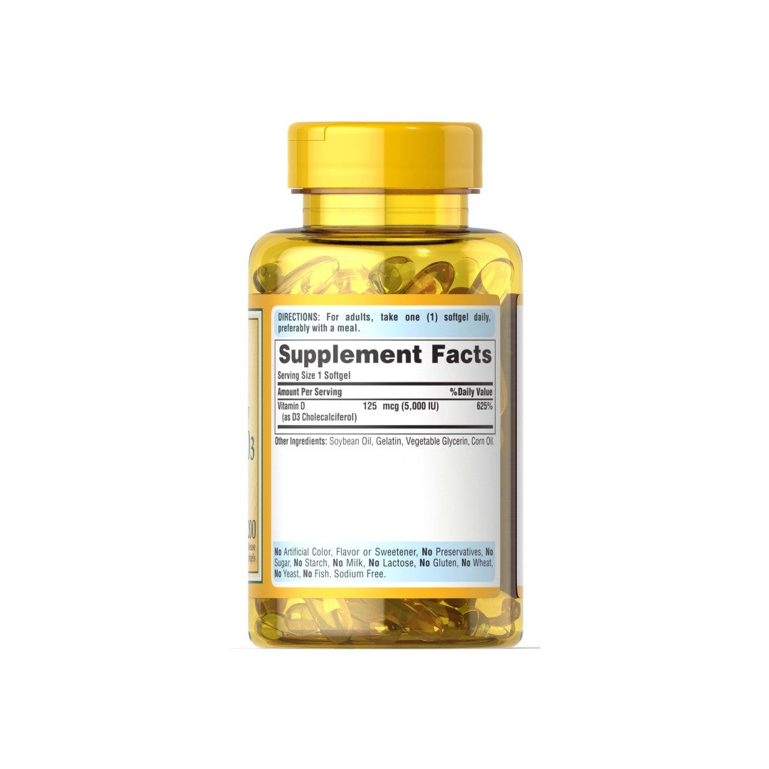 Vitamins D3 5000 IU 200 Rapid Release Softgels - supplement facts