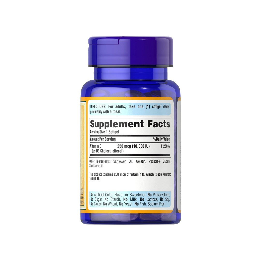 Vitamins D3 10000 IU 100 Rapid Release Softgels - supplement facts