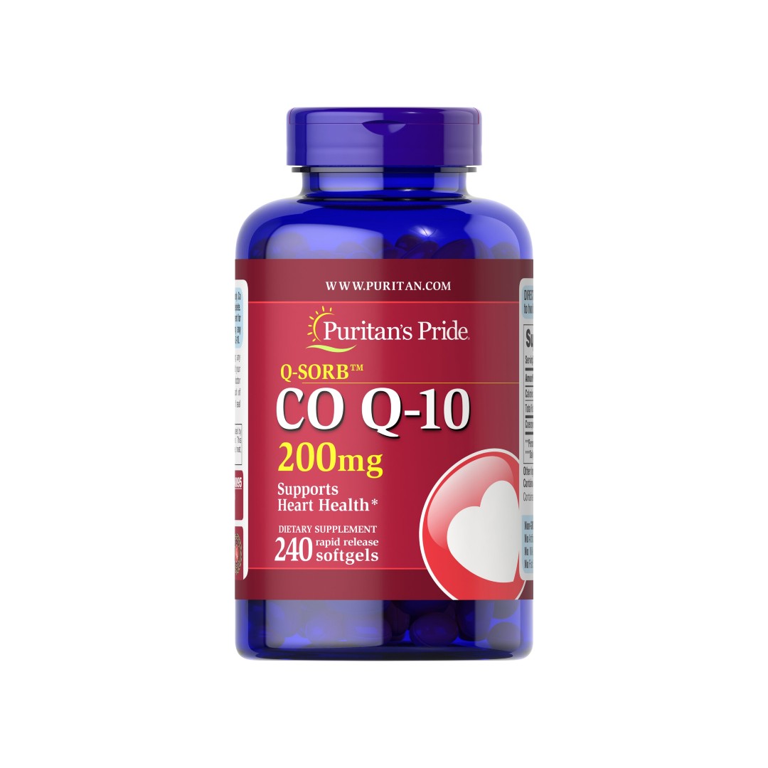 A bottle of Coenzyme Q10 - 200 mg 240 Rapid Release Softgels Q-SORB from Puritan's Pride.