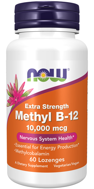 Boost brain and nervous system health with extra strength Vitamin B-12 10 000 mcg 60 Lozenges Methylcobalamin by Now Foods.