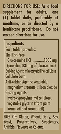 Thumbnail for A label for Solgar's Glucosamine hydrochloride 1000 mg 60 tablets that contains a list of ingredients.