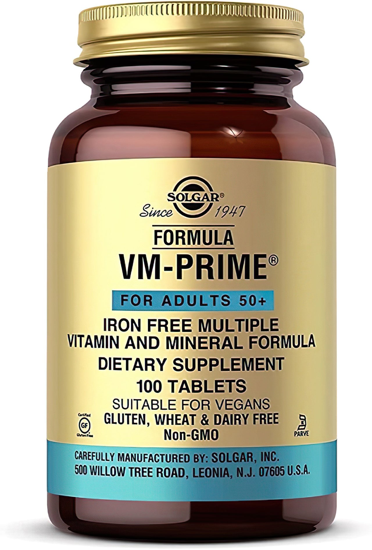 A bottle of Solgar Formula VM-Prime 60 tablets 50+ for adults.
