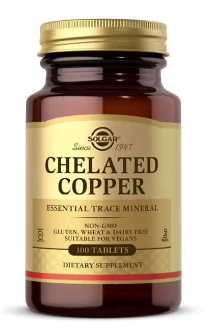 Solgar's Chelated Copper 2,5 mg 100 Tablets is an essential trace mineral.