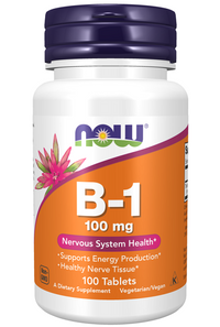 Thumbnail for Now Foods Vitamin B-1 100 mg tablets are a supplement that supports energy metabolism. These B vitamins are essential for maintaining overall health and vitality.