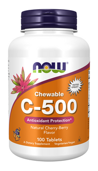 Thumbnail for Now Foods Vitamin C 500 mg 100 Chewable Tablets Cherry flavor offers immune system support and antioxidant benefits with its high potency vitamin C formula.