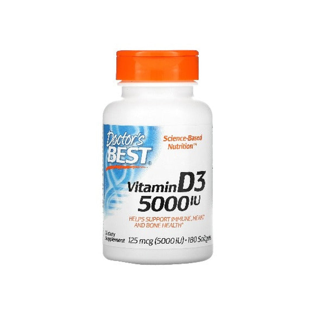 Doctor's Best Vitamin D3 5000 IU 180 softgels is an essential supplement that supports the immune system and helps improve memory and concentration.