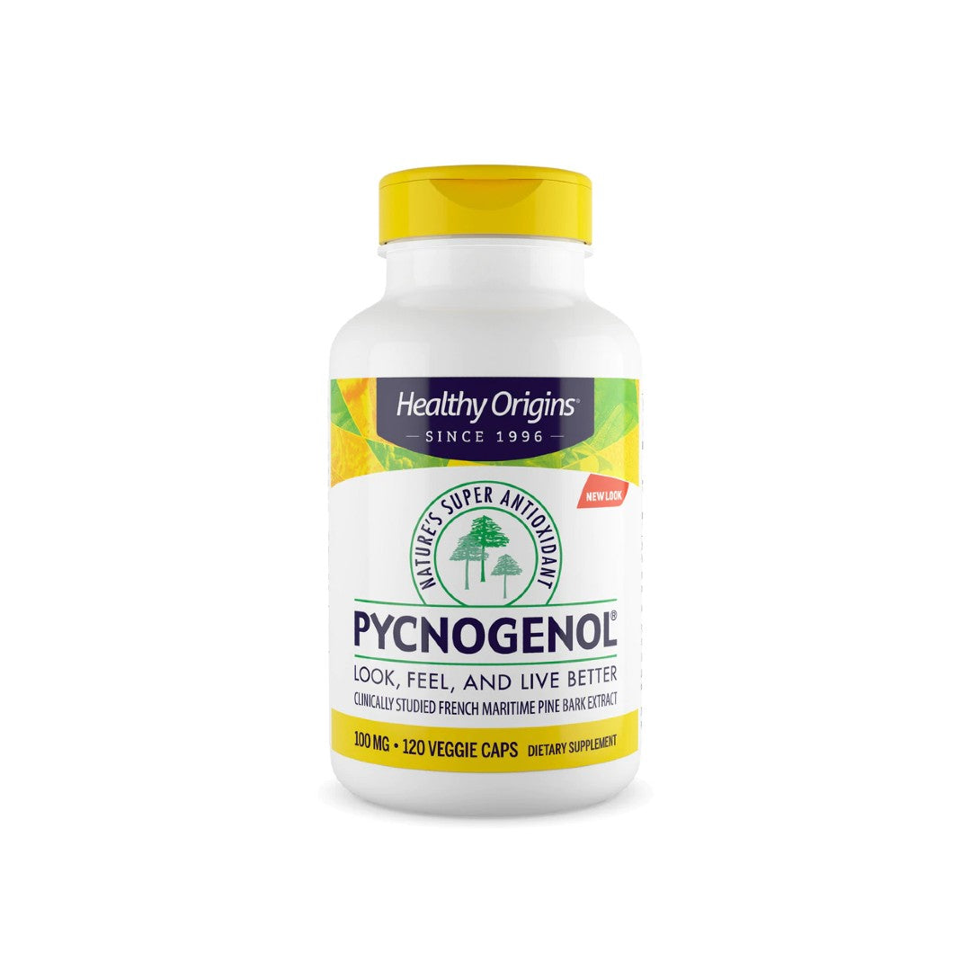 Healthy Origins Pycnogenol - 120 vege capsules for cardiovascular health and antioxidant support, formulated with sea pine bark extract.