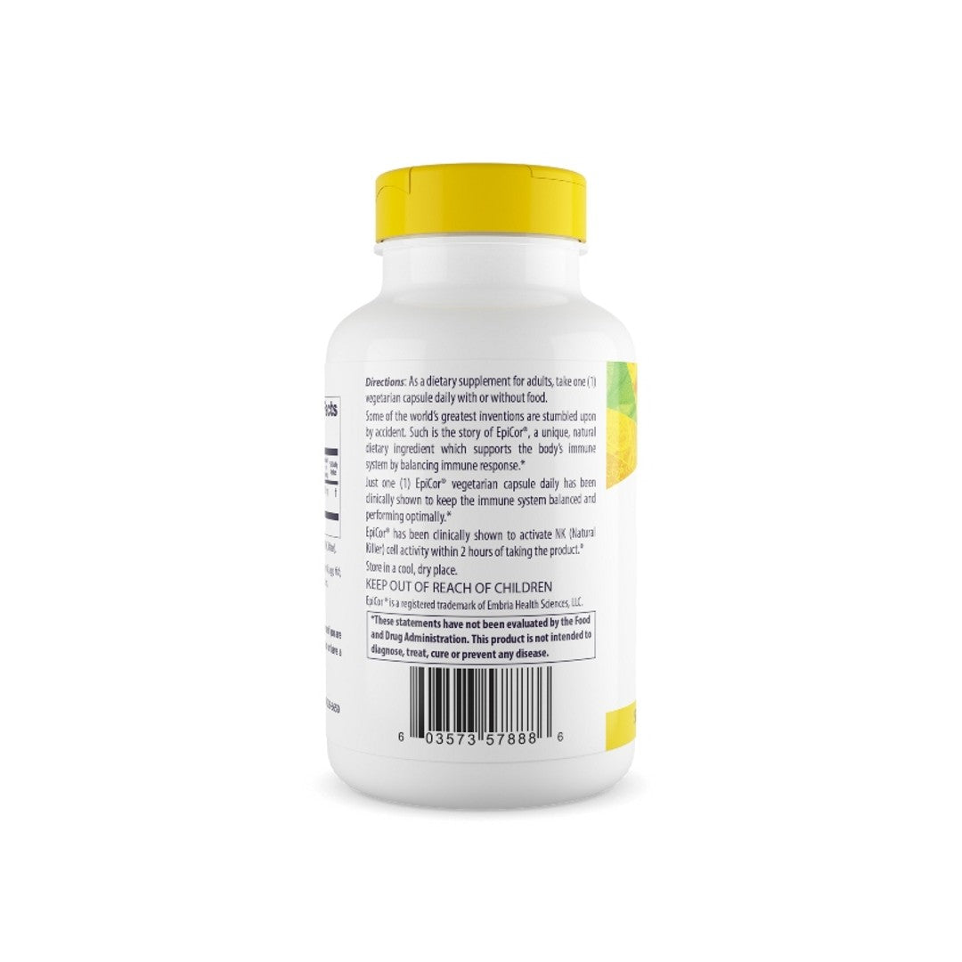 A bottle of Healthy Origins Epicor 500 mg 150 vege capsules on a white background.