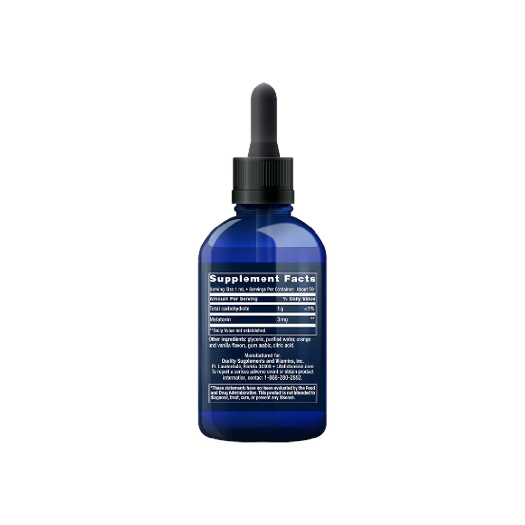 A bottle of Fast-Acting Liquid Melatonin (Citrus-Vanilla) 59 ml by Life Extension on a white background.