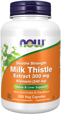 Thumbnail for Now Milk Thistle 300 mg Silymarin 200 vegetable capsules.