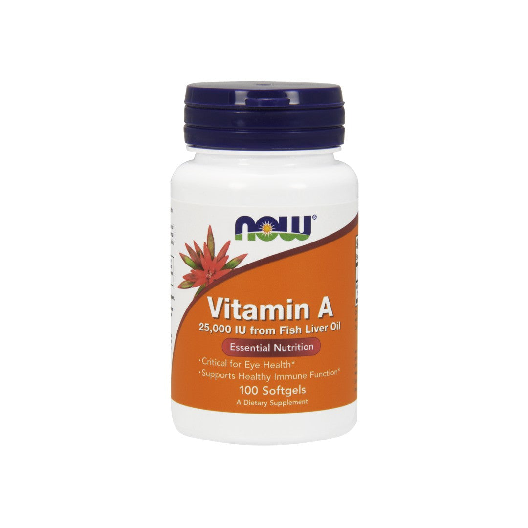 Now Foods Vitamin A 25000 IU 100 softgel for enhanced eye health and optimal vitamin A intake.