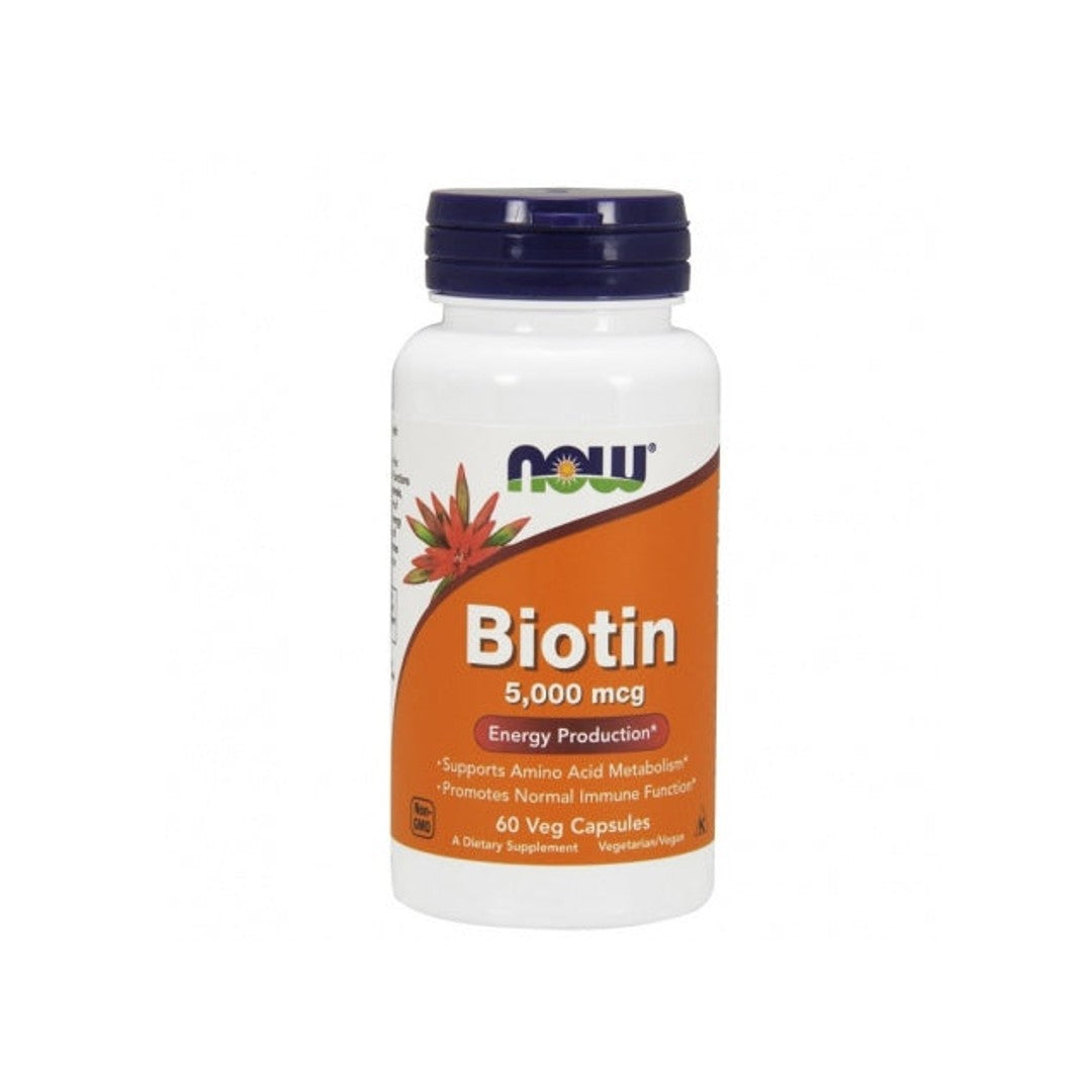 Now Foods Biotin 5000 mcg 60 vege capsules - dietary supplement.