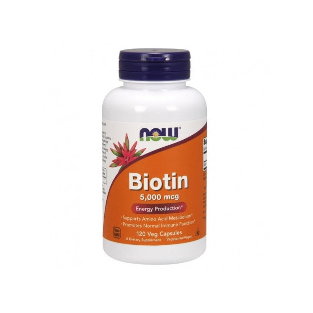 Now Foods Biotin 5000 mcg 120 vege capsules dietary supplement.