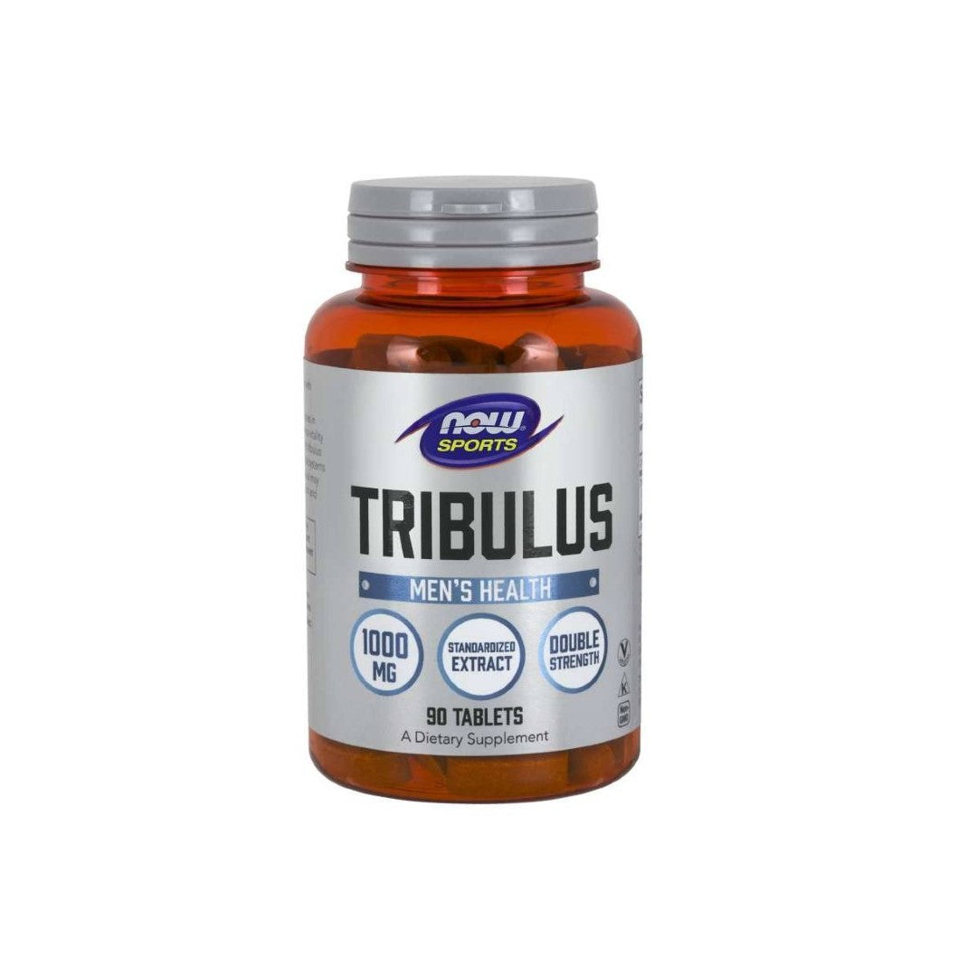A bottle of Now Foods Tribulus Terrestris Extract 1000 mg 180 tablets, a natural medicine known for its potential testosterone-boosting properties.