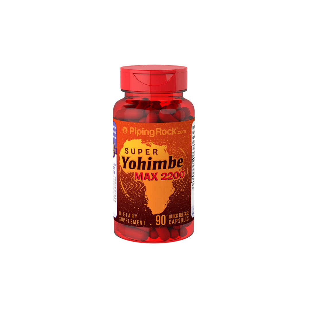 A powerful sexual health product - a bottle of Yohimbe MAX 1100 90 caps 275mg capsules by PipingRock.