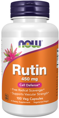 Thumbnail for A bottle of Now Foods Rutin 450 mg 100 Vegetable Capsules, a bioflavonoid that supports capillaries and cell defense.