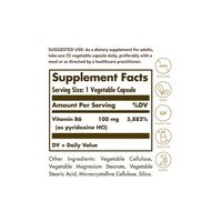 Thumbnail for Vitamin B6 100 mg 100 Tablets - supplement facts