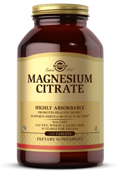 A bottle of Solgar Magnesium Citrate 420 mg 120 tabs.